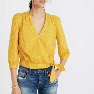 Madewell Yellow Wrap Top Blouse in Star Scatter Print